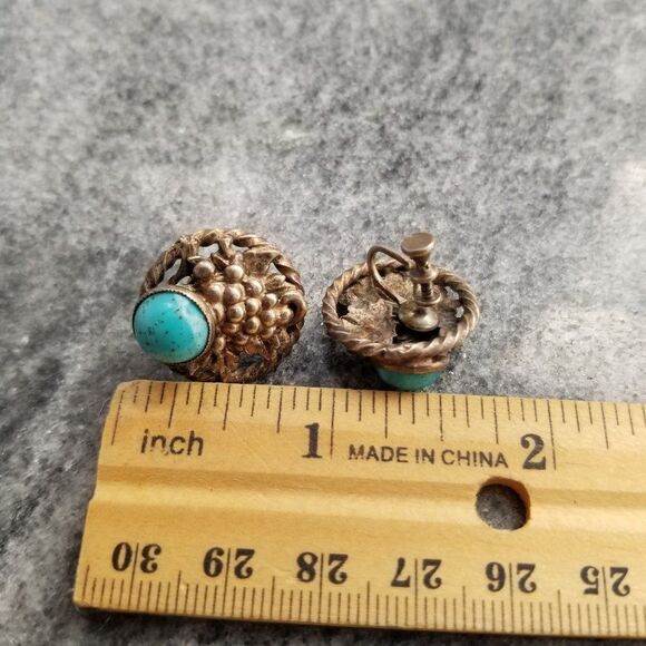 Vintage Blue and Silver Tone Clip On Earrings, Screw Back, Estate - Picture 2 of 4